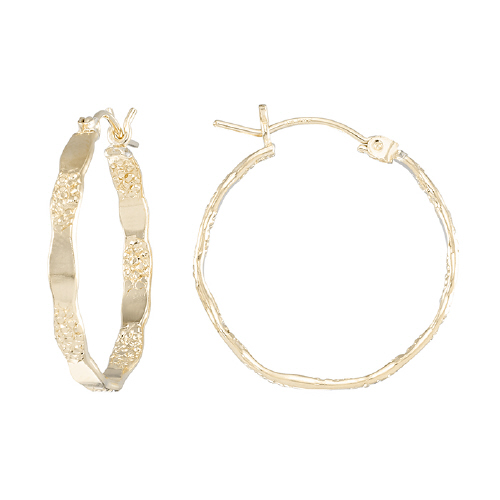 2.6 X 25 mm Hammered Textured Hoop Earrings - Gold Filled