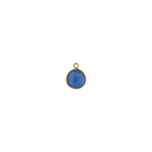 11mm Round Pendant - Blue Chalcedony - Sterling Silver Gold Plated