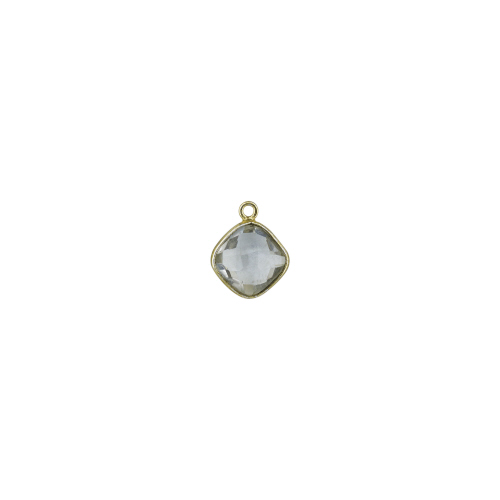 12.5mm Diamond Pendant - Clear Quartz - Sterling Silver Gold Plated
