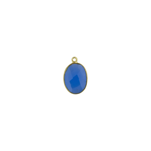 13.5x16.5mm Oval Pendant - Blue Chalcedony - Sterling Silver Gold Plated