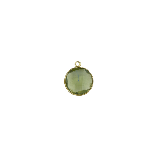 13mm Round Pendant - Green Amethyst - Sterling Silver Gold Plated