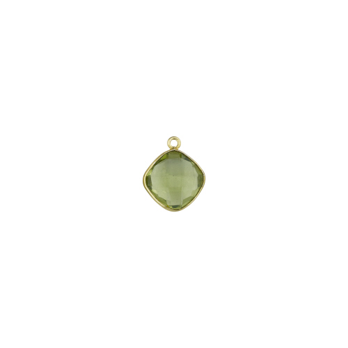 15mm Diamond Pendant - Green Amethyst - Sterling Silver Gold Plated
