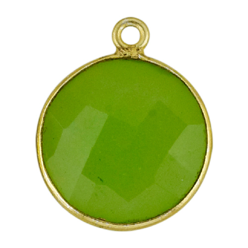 15mm Round Pendant - Chrysoprase - Sterling Silver Gold Plated