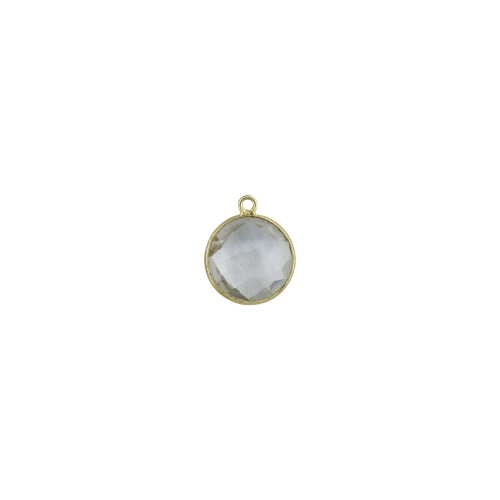 15mm Round Pendant - Clear Quartz - Sterling Silver Gold Plated