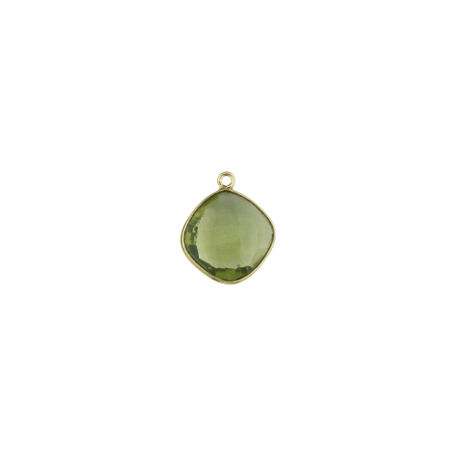 16.3mm Diamond Pendant - Green Amethyst - Sterling Silver Gold Plated