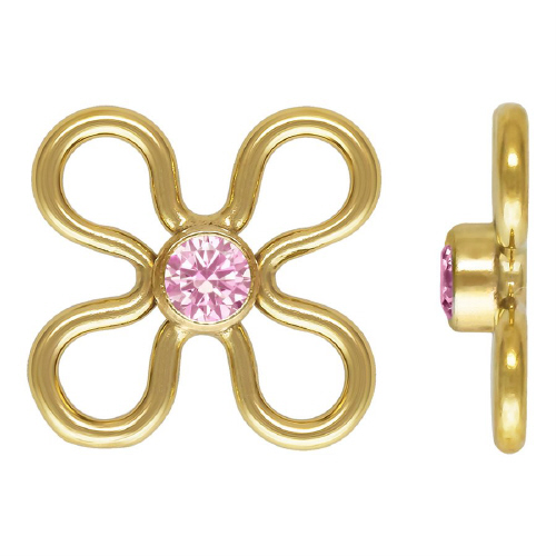 7.5mm Flower Connectors 2mm Pink CZ (Cubic Zirconia) - Gold Filled