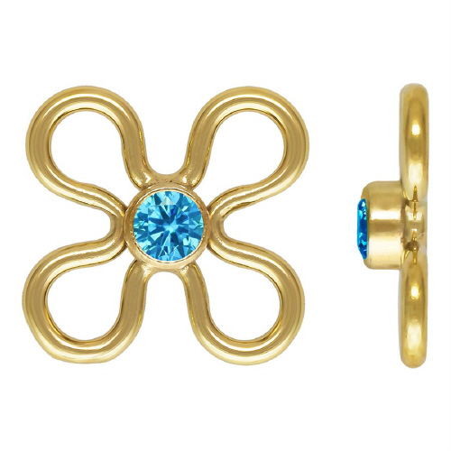 7.5mm Flower Connectors 2mm Swiss Blue CZ (Cubic Zirconia) - Gold Filled