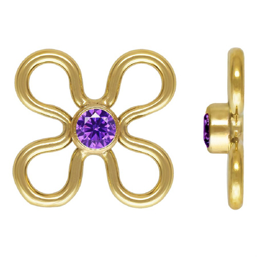 7.5mm Flower Connectors 2mm Amethyst CZ (Cubic Zirconia) - Gold Filled