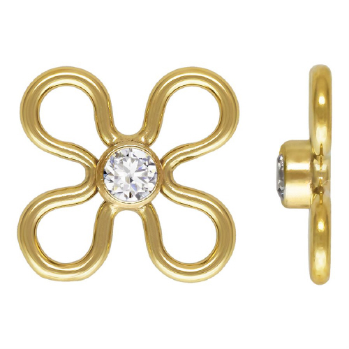 7.5mm Flower Connectors 2mm White CZ (Cubic Zirconia) - Gold Filled