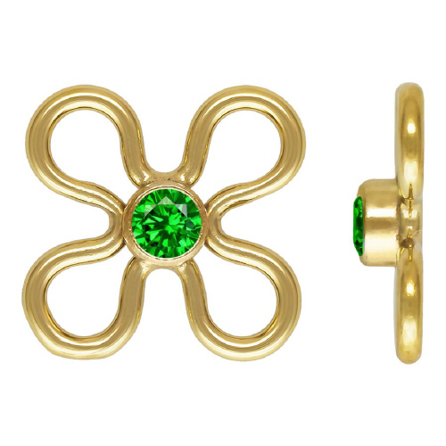 7.5mm Flower Connectors 2mm Green CZ (Cubic Zirconia) - Gold Filled