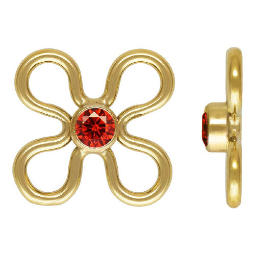 7.5mm Flower Connectors 2mm Ruby CZ (Cubic Zirconia) - Gold Filled