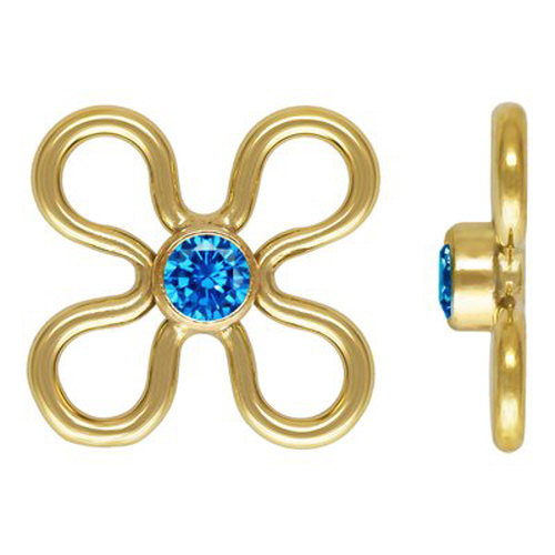 7.5mm Flower Connectors 2mm Aqua Blue CZ (Cubic Zirconia) - Gold Filled