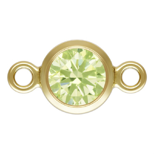 4.0mm Lime/August Birthstone 3A CZ Bezel Connectors - Gold Filled