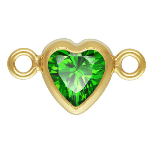 4.0mm Green/May Birthstone 3A CZ Heart Bezel Connectors (3 pcs) - Gold Filled