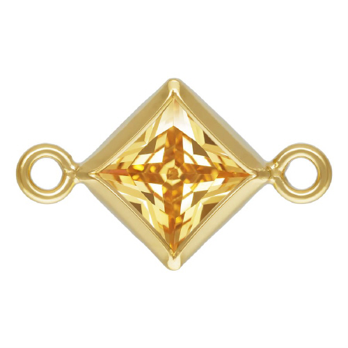4.0mm Champagne/November Birthstone 3A CZ Square Bezel Connectors (3 pcs) - Gold Filled