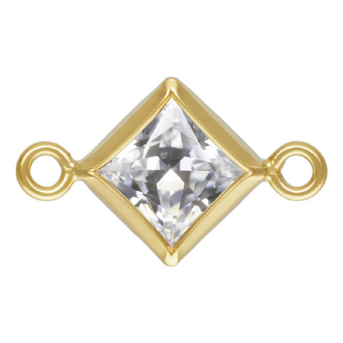 4.0mm White/April Birthstone 3A CZ Square Bezel Connectors (3 pcs) - Gold Filled