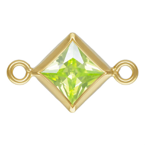 4.0mm Lime/August Birthstone 3A CZ Square Bezel Connectors (3 pcs) - Gold Filled