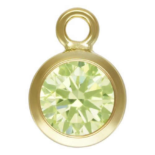 4.0mm Lime/August Birthstone 3A CZ Bezel Drops/Charms - Gold Filled