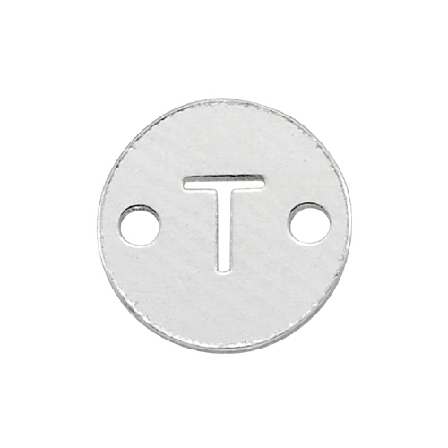 6mm Disc Initial/Letter T Connectors (3 pcs) - Sterling Silver