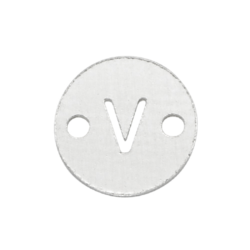 6mm Disc Initial/Letter V Connectors (3 pcs) - Sterling Silver