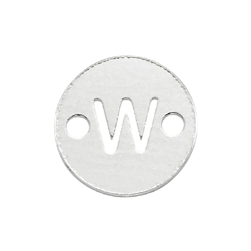 6mm Disc Initial/Letter W Connectors (3 pcs) - Sterling Silver