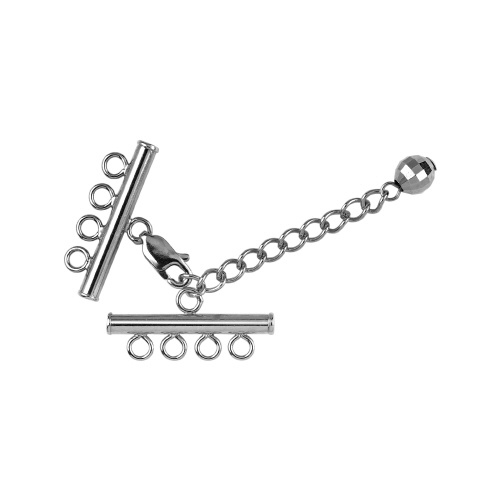 Bar Clasp w/ Chain & Lobster  4 Line   - Sterling Silver