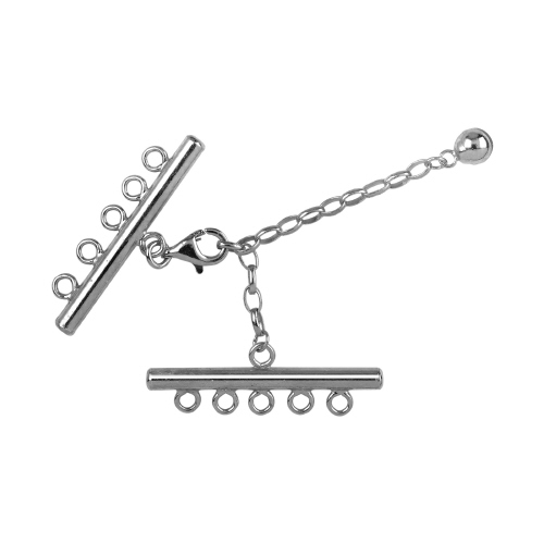 Bar Clasp w/ Chain & Lobster  5 Line   - Sterling Silver