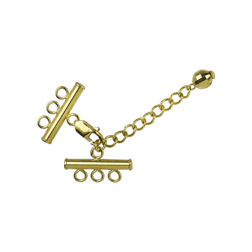 Bar Clasp w/ Chain & Lobster  3 Line   - Sterling Silver Gold Plated