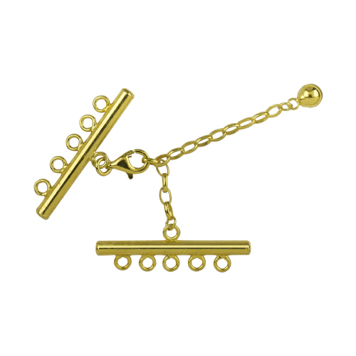 Bar Clasp w/ Chain & Lobster  5 Line   - Sterling Silver Gold Plated