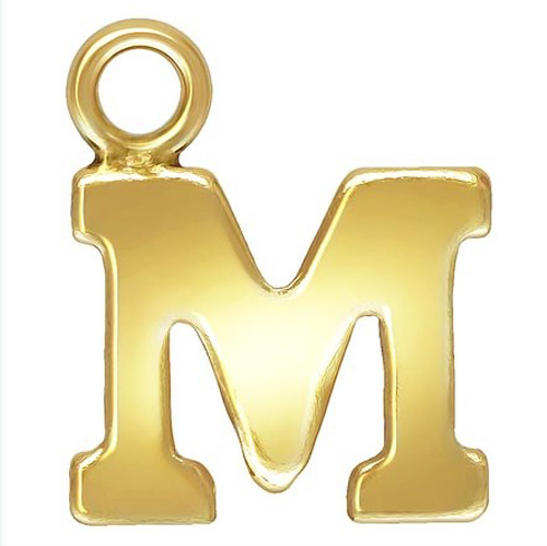 Initial M Block Style Letter Charm 8mm - Gold Filled