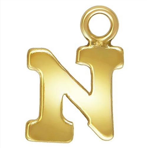 Initial N Block Style Letter Charm 8mm - Gold Filled