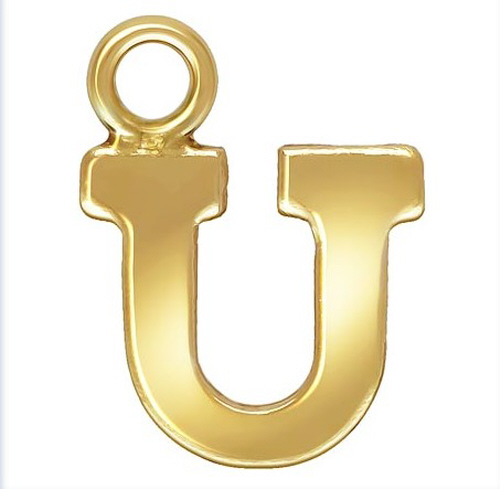 Initial U Block Style Letter Charm 8mm - Gold Filled