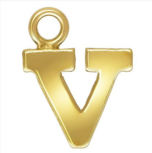 Initial V Block Style Letter Charm 8mm - Gold Filled