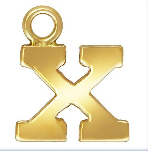 Initial X Block Style Letter Charm 8mm - Gold Filled