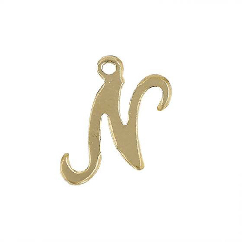 Initial N Script Style Letter Charm 12mm - Gold Filled