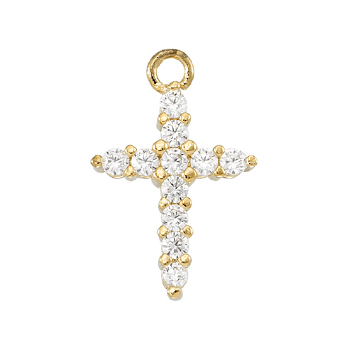 Cross - 9.9 x 14.9mm w/Cubic Zirconia (CZ) - Sterling Silver Gold Plated
