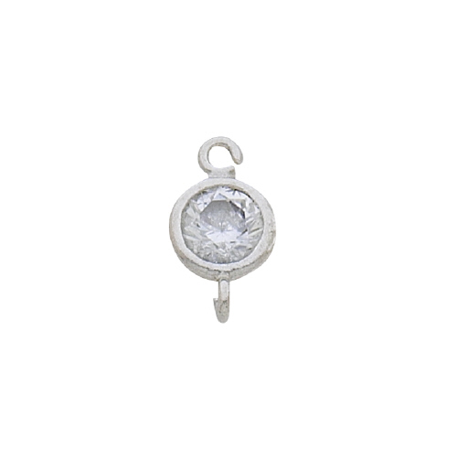 3mm Bezzeled Round Connector w/Cubic Zirconia (CZ) - Sterling Silver Rhodium Plated