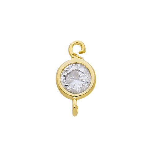 3mm Bezzeled Round Connector w/Cubic Zirconia (CZ) - Sterling Silver Gold Plated