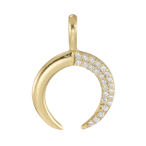 Half Moon 22.5x16mm Charms with Cubic Zirconia (CZ) - Sterling Silver Gold Plated