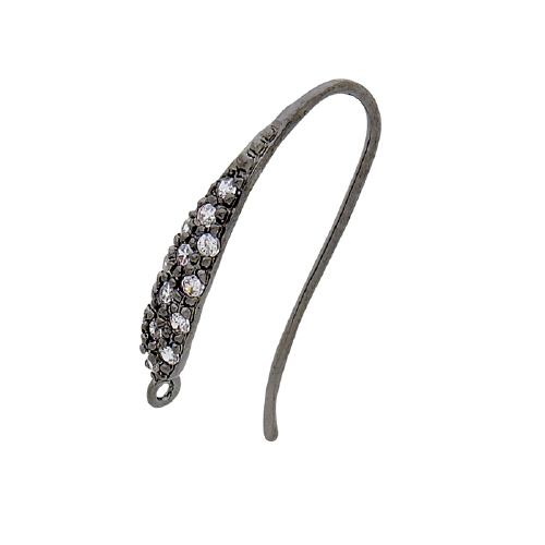 Earwire - Large w/Cubic Zirconia (CZ) - Sterling Silver Black Rhodium Plated