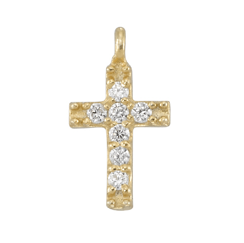 Cross 11.2x6.3mm Charms with Cubic Zirconia (CZ) - Sterling Silver Gold Plated Gold Plated