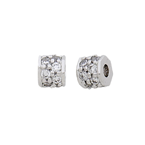 Small Hexagon Bead w/Cubic Zirconia (CZ) - Sterling Silver Rhodium Plated