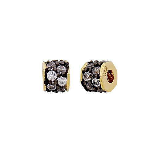 Small Hexagon Bead w/Cubic Zirconia (CZ) - Sterling Silver Black Rhodium Plated