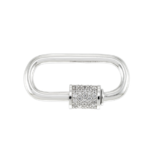 Carabiner Clasp w/Cubic Zirconia (CZ) 15.5 x 27.4mm - Sterling Silver Rhodium Plated
