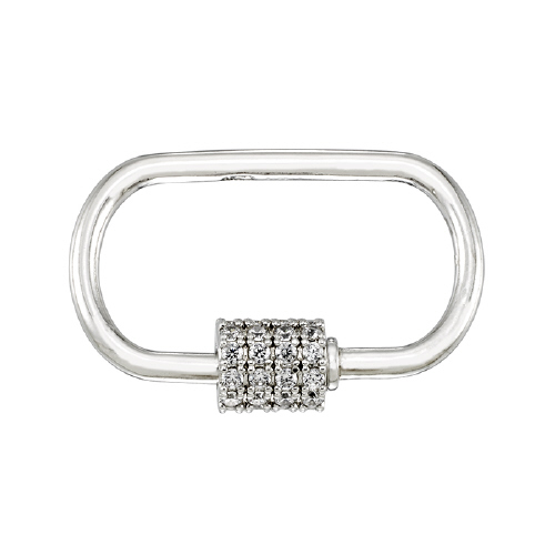 Carabiner Clasp w/Cubic Zirconia (CZ) 15.1 x 23.4mm - Sterling Silver Rhodium Plated