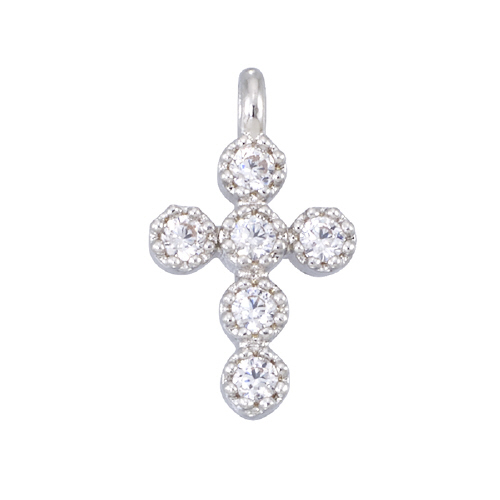 Cross - 6 x 8.3mm w/Cubic Zirconia (CZ) - Sterling Silver Rhodium Plated