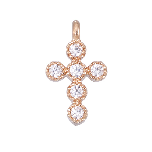 Cross Charm - 6 x 8.3mm w/Cubic Zirconia (CZ) - Sterling Silver Rose Gold Plated