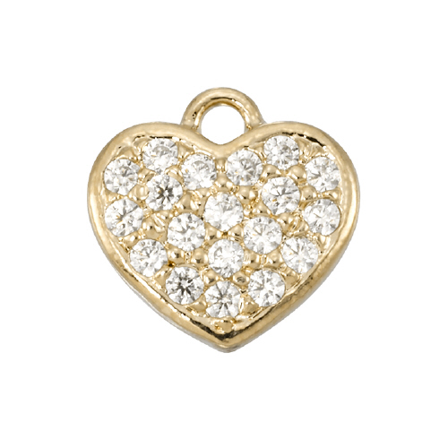 Heart Charm - 9.1 x 7.6mm w/Cubic Zirconia (CZ) - Sterling Silver Gold Plated