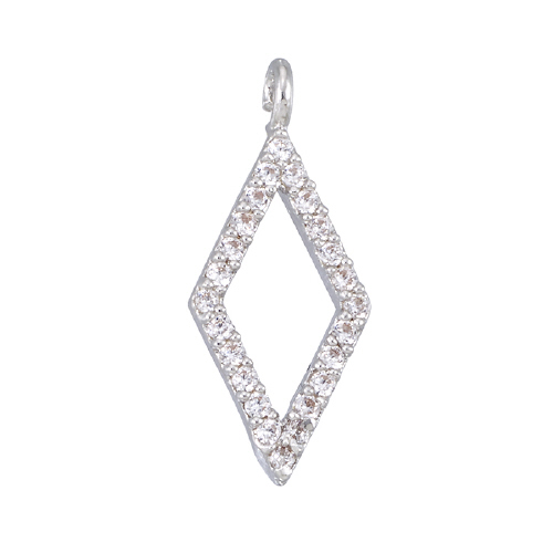 Diamond Charm - Medium 6.5 x 12.6mm w/Cubic Zirconia (CZ) - Sterling Silver Rhodium Plated