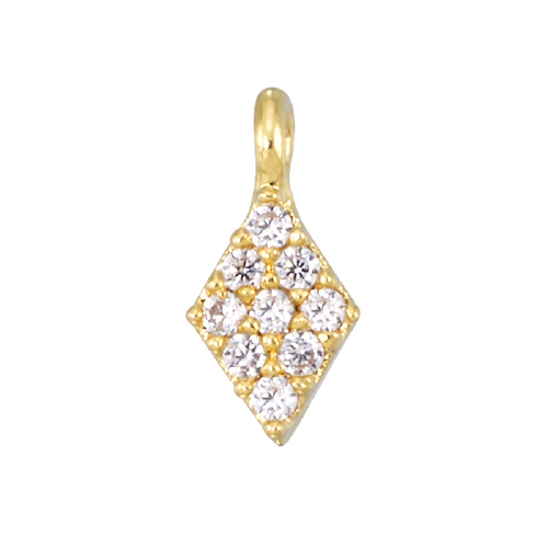 Diamond Charm - Small 3.4 x 5.3mm w/Cubic Zirconia (CZ) - Sterling Silver Gold Plated